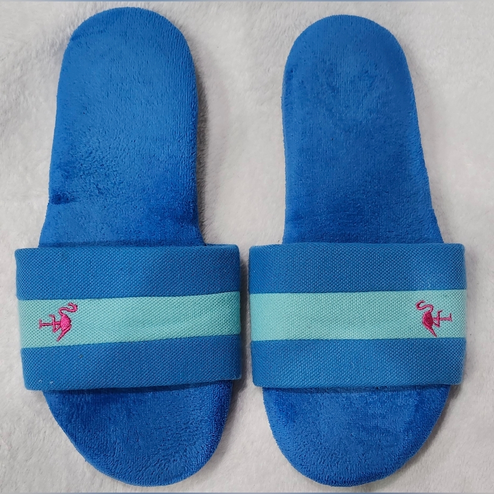 Isotoner Cabanas Memory Foam Resort Open Toe Flamingo Slippers Women's 7.5-8